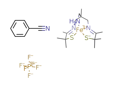 Fe(NH<sub>2</sub>CH<sub>2</sub>C(CH<sub>3</sub>)(CH<sub>2</sub>NC(CH<sub>3</sub>)C(CH<sub>3</sub>)2S)2)<sup>(1+)</sup>*PF<sub>6</sub><sup>(1-)</sup>*C<sub>6</sub>H<sub>5</sub>CN=(Fe(NH<sub>2</sub>CH<sub>2</sub>C(CH<sub>3</sub>)(CH<sub>2</sub>NC(CH<sub>3</sub>)C(CH<sub>3</sub>)2S)2))PF<sub>6</sub>*C<sub>6</sub>H<sub>5</sub>CN