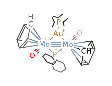 Molecular Structure of 1204474-60-1 ([AuMo2(cyclopentadienyl)2(μ-PCy2)(CO)2(P(i)Pr3)])