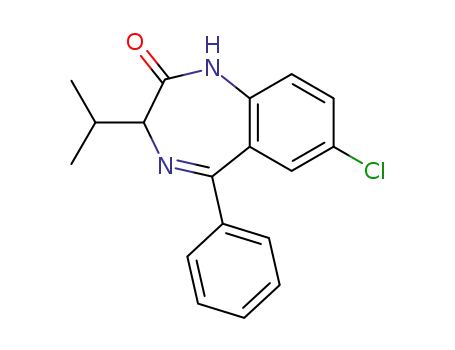 Molecular Structure of 14404-96-7 (2H-1,4-Benzodiazepin-2-one,
7-chloro-1,3-dihydro-3-(1-methylethyl)-5-phenyl-)
