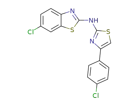 Molecular Structure of 64378-16-1 (2-Benzothiazolamine, 6-chloro-N-[4-(4-chlorophenyl)-2-thiazolyl]-)