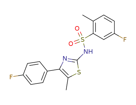 Molecular Structure of 1827-81-2 (5-fluoro-<i>N</i>-[4-(4-fluoro-phenyl)-5-methyl-thiazol-2-yl]-2-methyl-benzenesulfonamide)