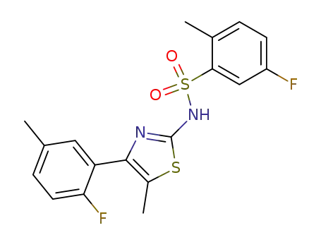Molecular Structure of 3870-13-1 (5-fluoro-<i>N</i>-[4-(2-fluoro-5-methyl-phenyl)-5-methyl-thiazol-2-yl]-2-methyl-benzenesulfonamide)