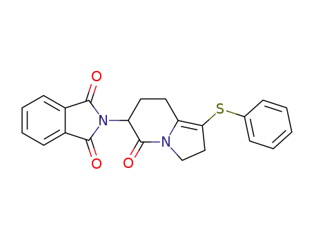 Molecular Structure of 114738-93-1 ((+/-)-2-(2,3,5,6,7,8-Hexahydro-5-oxo-1-phenylthio-6-indolizinyl)-1H-isoindol-1,3(2H)-dion)