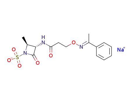 Molecular Structure of 134468-85-2 (Sodium; (2S,3S)-2-methyl-4-oxo-3-{3-[1-phenyl-eth-(E)-ylideneaminooxy]-propionylamino}-azetidine-1-sulfonate)