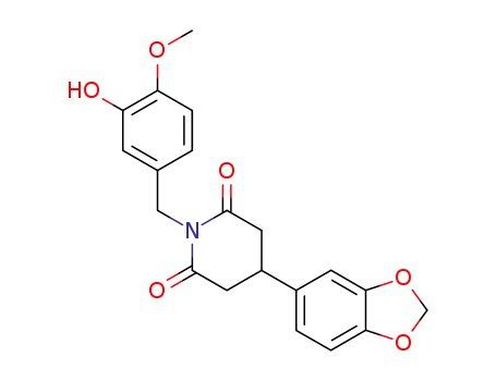 Molecular Structure of 111065-42-0 (4-benzo[1,3]dioxol-5-yl-1-(3-hydroxy-4-methoxy-benzyl)-piperidine-2,6-dione)