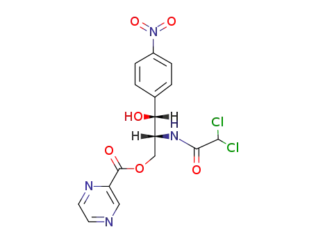Molecular Structure of 130987-46-1 (pyrazine-2-carboxylic acid-[(2<i>R</i>,3<i>R</i>)-2-(2,2-dichloro-acetylamino)-3-hydroxy-3-(4-nitro-phenyl)-propyl ester])