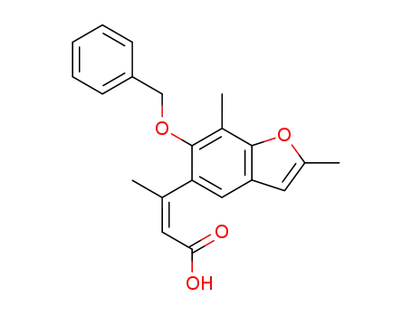 Molecular Structure of 84385-07-9 ((Z)-3-(6-Benzyloxy-2,7-dimethyl-benzofuran-5-yl)-but-2-enoic acid)