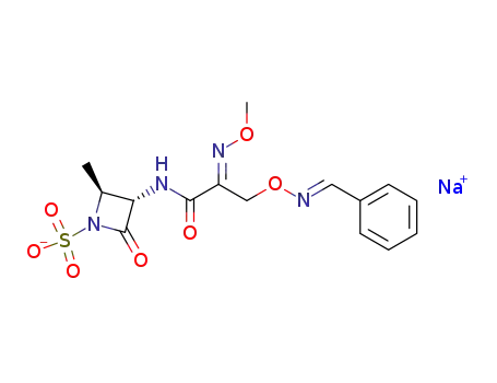 Molecular Structure of 134468-87-4 (Sodium; (2S,3S)-3-{2-[(E)-methoxyimino]-3-[1-phenyl-meth-(E)-ylideneaminooxy]-propionylamino}-2-methyl-4-oxo-azetidine-1-sulfonate)