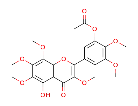 Molecular Structure of 82669-03-2 (Acetic acid 5-(5-hydroxy-3,6,7,8-tetramethoxy-4-oxo-4H-chromen-2-yl)-2,3-dimethoxy-phenyl ester)