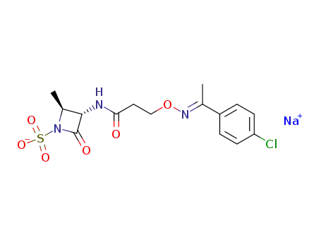 Molecular Structure of 134468-86-3 (Sodium; (2S,3S)-3-{3-[1-(4-chloro-phenyl)-eth-(E)-ylideneaminooxy]-propionylamino}-2-methyl-4-oxo-azetidine-1-sulfonate)