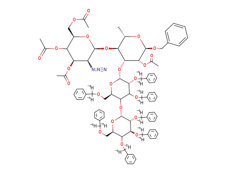 Benzyl-O-(2,3,4,6-tetra-O-<α,α-D2>benzyl-α-D-glucopyranosyl)-(1->4)-O-(2,3,6-tri-O-<α,α-D2>benzyl-α-D-glucopyranosyl)-(1->3)-O-<(3,4,6-tri-O-acetyl-2-azido-2-desoxy-β-D-mannopyranosyl)-(1->4)>-2-O-acetyl-α-L-rhamnopyranosid