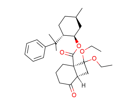 Molecular Structure of 108384-47-0 (Bicyclo[4.2.0]octane-1-carboxylic acid, 8,8-diethoxy-5-oxo-,
(1R,2S,5R)-5-methyl-2-(1-methyl-1-phenylethyl)cyclohexyl ester,
(1R,6S)-)