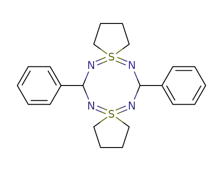 Molecular Structure of 99498-70-1 (7,15-Diphenyl-5λ<sup>6</sup>,9λ<sup>6</sup>-dithia-6,8,14,16-tetraaza-dispiro[4.3.4.3]hexadeca-5,5(16),8,9(14)-tetraene)