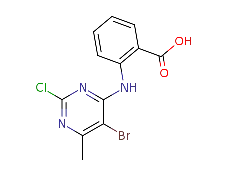 Molecular Structure of 89450-95-3 (Benzoic acid, 2-[(5-bromo-2-chloro-6-methyl-4-pyrimidinyl)amino]-)