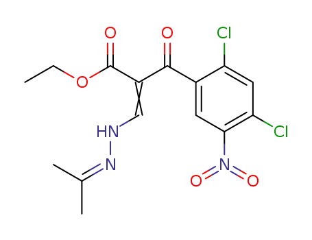 Molecular Structure of 109308-81-8 (2-(2,4-Dichlor-5-nitrobenzoyl)-3-(isopropylidenhydrazino)acrylsaeure-ethylester)