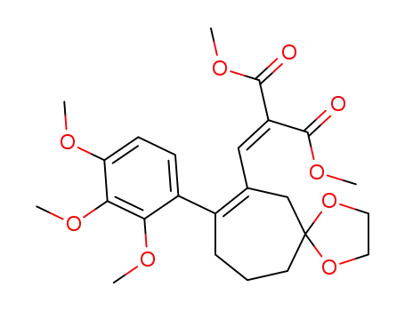 Molecular Structure of 114277-86-0 ([8-(2,3,4-trimethoxy-phenyl)-1,4-dioxa-spiro[4.6]undec-7-en-7-ylmethylene]-malonic acid dimethyl ester)