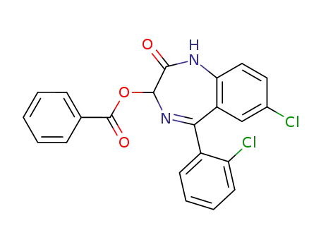 Molecular Structure of 134051-36-8 (Benzoic acid 7-chloro-5-(2-chloro-phenyl)-2-oxo-2,3-dihydro-1H-benzo[e][1,4]diazepin-3-yl ester)