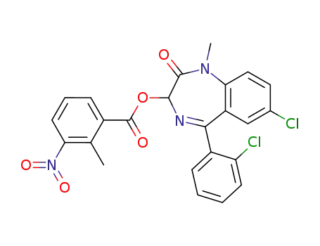 Molecular Structure of 130753-97-8 (2-Methyl-3-nitro-benzoic acid 7-chloro-5-(2-chloro-phenyl)-1-methyl-2-oxo-2,3-dihydro-1H-benzo[e][1,4]diazepin-3-yl ester)