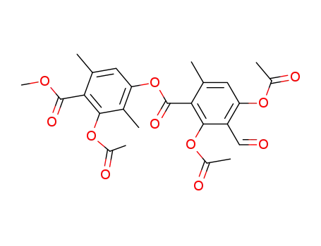 Molecular Structure of 15222-51-2 (2-acetoxy-4-(2,4-diacetoxy-3-formyl-6-methyl-benzoyloxy)-3,6-dimethyl-benzoic acid methyl ester)