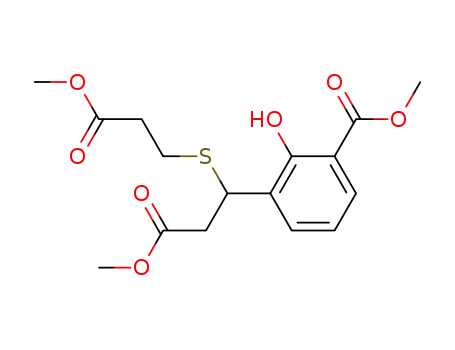 Molecular Structure of 114106-31-9 (Benzenepropanoic acid,
2-hydroxy-3-(methoxycarbonyl)-b-[(3-methoxy-3-oxopropyl)thio]-, methyl
ester)
