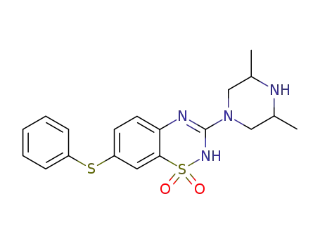 Molecular Structure of 71260-15-6 (3-(3,5-Dimethyl-piperazin-1-yl)-7-phenylsulfanyl-2H-benzo[1,2,4]thiadiazine 1,1-dioxide)