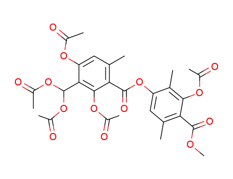 Molecular Structure of 15257-10-0 (2-acetoxy-4-(2,4-diacetoxy-3-diacetoxymethyl-6-methyl-benzoyloxy)-3,6-dimethyl-benzoic acid methyl ester)