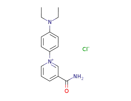 Molecular Structure of 113849-47-1 (Pyridinium, 3-(aminocarbonyl)-1-[4-(diethylamino)phenyl]-, chloride)