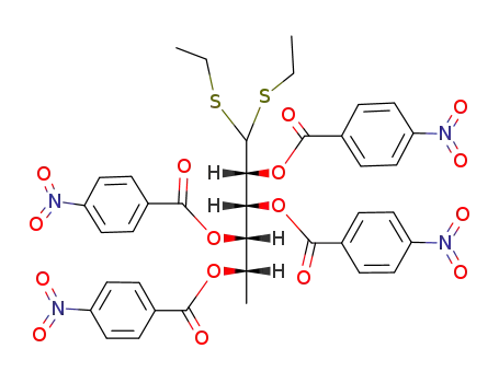 Molecular Structure of 121316-65-2 (tetrakis-<i>O</i>-(4-nitro-benzoyl)-<i>aldehydo</i>-L-rhamnose-diethyldithioacetal)