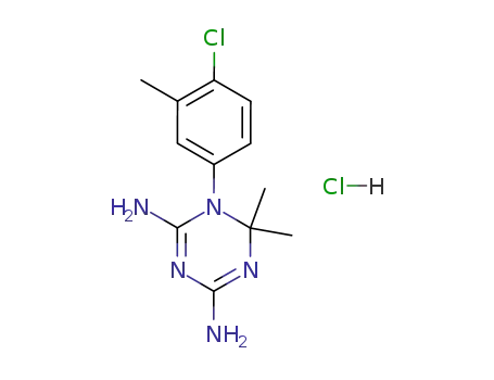 Molecular Structure of 97172-72-0 (1-(4-chloro-3-methyl-phenyl)-6,6-dimethyl-1,6-dihydro-[1,3,5]triazine-2,4-diyldiamine; hydrochloride)