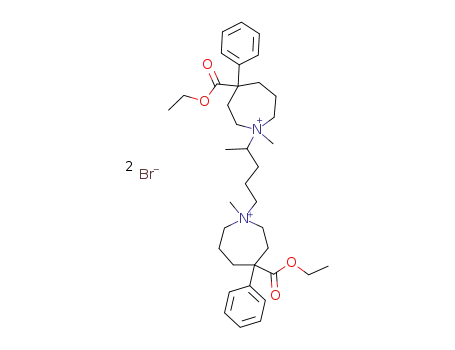Molecular Structure of 122338-30-1 (4,4'-bis-ethoxycarbonyl-1,1'-dimethyl-4,4'-diphenyl-dodecahydro-1,1'-(1-methyl-butanediyl)-bis-azepinium; dibromide)
