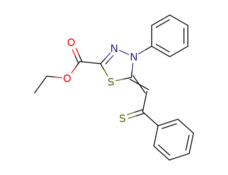 Molecular Structure of 27684-41-9 (4-phenyl-5-(2-phenyl-2-thioxo-ethylidene)-4,5-dihydro-[1,3,4]thiadiazole-2-carboxylic acid ethyl ester)