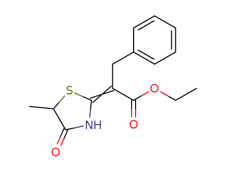 Molecular Structure of 24146-51-8 (2-(5-methyl-4-oxo-thiazolidin-2-ylidene)-3-phenyl-propionic acid ethyl ester)