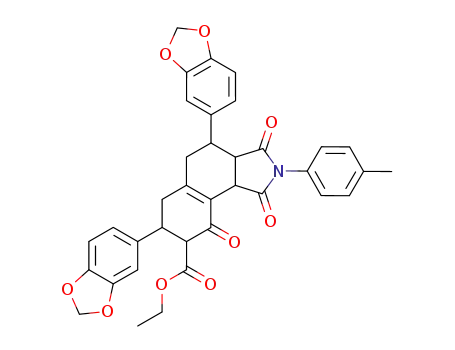 4,7-bis-benzo[1,3]dioxol-5-yl-1,3,9-trioxo-2-<i>p</i>-tolyl-2,3,3a,4,5,6,7,8,9,9b-decahydro-1<i>H</i>-benzo[<i>e</i>]isoindole-8-carboxylic acid ethyl ester