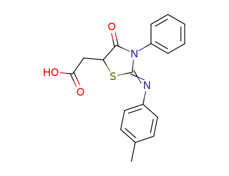 Molecular Structure of 7669-32-1 ((4-oxo-3-phenyl-2-<i>p</i>-tolylimino-thiazolidin-5-yl)-acetic acid)