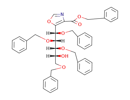 Molecular Structure of 66107-90-2 (5-(<i>D</i><sub>r</sub>-1<i>c</i><sub>F</sub>,2<i>t</i><sub>F</sub>,3<i>c</i><sub>F</sub>,5-tetrakis-benzyloxy-4<i>r</i><sub>F</sub>-hydroxy-pent-<i>cat</i><sub>F</sub>-yl)-oxazole-4-carboxylic acid benzyl ester)