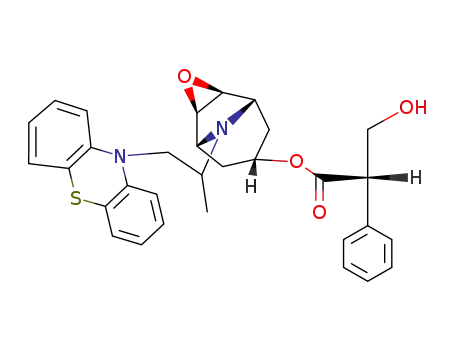 Molecular Structure of 26352-26-1 ((<i>S</i>)-3-hydroxy-2-phenyl-propionic acid 9-((Ξ)-1-methyl-2-phenothiazin-10-yl-ethyl)-(1<i>r</i><i>N</i>,2<i>t</i><i>H</i>,4<i>t</i><i>H</i>,5<i>c</i><i>N</i>)-3-oxa-9-aza-tricyclo[3.3.1.0<sup>2,4</sup>]non-7<i>t</i>-yl ester)