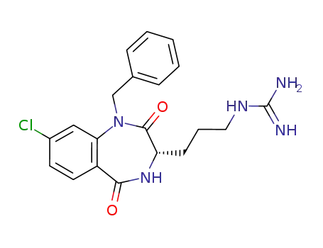Molecular Structure of 1013314-28-7 (N-[3-(1-benzyl-8-chloro-2,5-dioxo-2,3,4,5-tetrahydro-1H-benzo[e][1,4]diazepin-3-yl)propyl]guanidine)