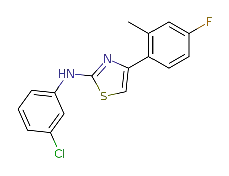 Molecular Structure of 3838-37-7 ((3-chloro-phenyl)-[4-(4-fluoro-2-methyl-phenyl)-thiazol-2-yl]-amine)