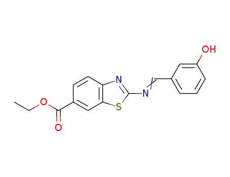 Molecular Structure of 75000-78-1 (6-Benzothiazolecarboxylic acid,
2-[[(3-hydroxyphenyl)methylene]amino]-, ethyl ester)