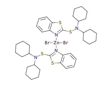 Molecular Structure of 115345-14-7 (Zn(N,N-dicyclohexyl-2-benzthiazolylsulfenamide)2Br<sub>2</sub>)