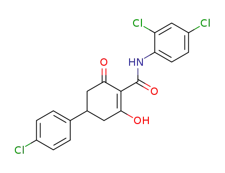 Molecular Structure of 40397-81-7 (1-Cyclohexene-1-carboxamide,
4-(4-chlorophenyl)-N-(2,4-dichlorophenyl)-2-hydroxy-6-oxo-)
