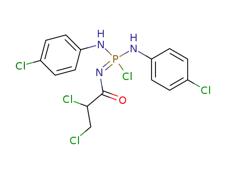Molecular Structure of 36076-36-5 (Phosphorodiamidimidic chloride,
N,N'-bis(4-chlorophenyl)-N''-(1,2-dichloro-3-oxopropyl)-)