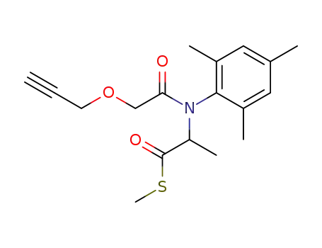 Molecular Structure of 62900-99-6 (Propanethioic acid,
2-[[(2-propynyloxy)acetyl](2,4,6-trimethylphenyl)amino]-, S-methyl ester)
