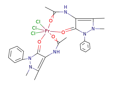 Molecular Structure of 121483-64-5 (Pr(C<sub>6</sub>H<sub>5</sub>C<sub>3</sub>N<sub>2</sub>(CH<sub>3</sub>)2ONHCOCH<sub>3</sub>)2Cl<sub>3</sub>)