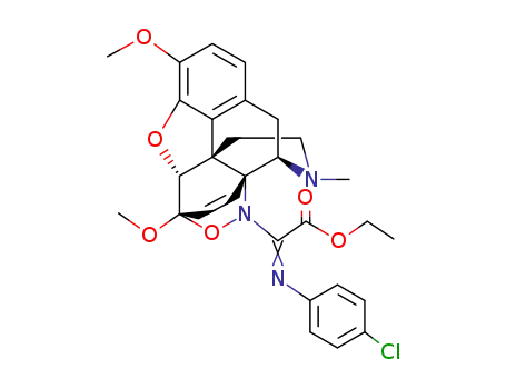 Molecular Structure of 58696-60-9 ((4-chloro-phenylimino)-(4,5α-epoxy-3,6-dimethoxy-17-methyl-6β,14-oxaazaethano-morphin-7-en-18-yl)-acetic acid ethyl ester)