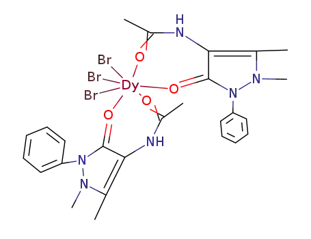 Molecular Structure of 121483-74-7 (Dy(C<sub>6</sub>H<sub>5</sub>C<sub>3</sub>N<sub>2</sub>(CH<sub>3</sub>)2ONHCOCH<sub>3</sub>)2Br<sub>3</sub>)