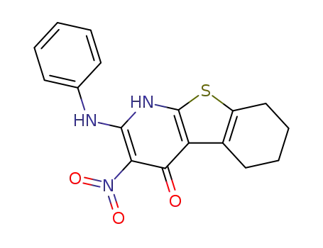Molecular Structure of 59163-14-3 (2-anilino-3-nitro-5,6,7,8-tetrahydro-1<i>H</i>-benzo[4,5]thieno[2,3-<i>b</i>]pyridin-4-one)