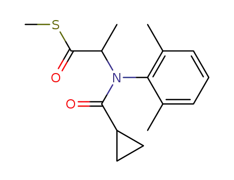 Molecular Structure of 63046-39-9 (Propanethioic acid,
2-[(cyclopropylcarbonyl)(2,6-dimethylphenyl)amino]-, S-methyl ester)