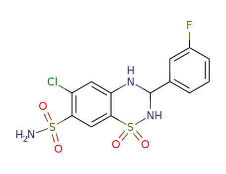 Molecular Structure of 3888-07-1 (6-chloro-3-(3-fluoro-phenyl)-1,1-dioxo-1,2,3,4-tetrahydro-1λ<sup>6</sup>-benzo[1,2,4]thiadiazine-7-sulfonic acid amide)