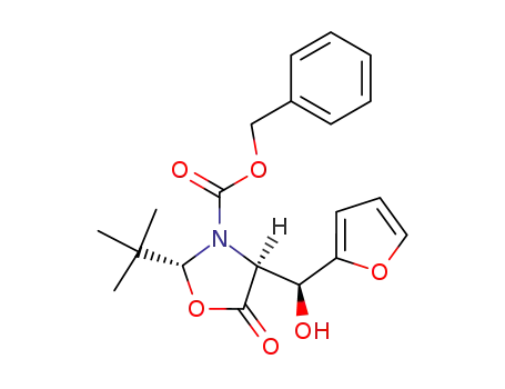Molecular Structure of 135524-03-7 (Benzyl (2R,4S,1'R)-2-(tert-butyl)-4-<hydroxy(2-furyl)methyl>-5-oxo-3-oxazolidinecarboxylate)